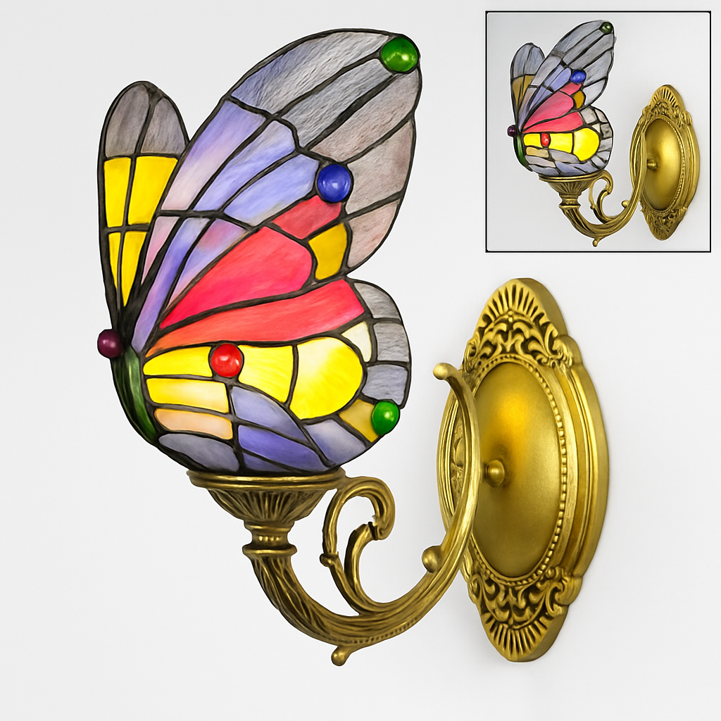 applique murale papillon décorative en vitrail style méditerranéen boho
