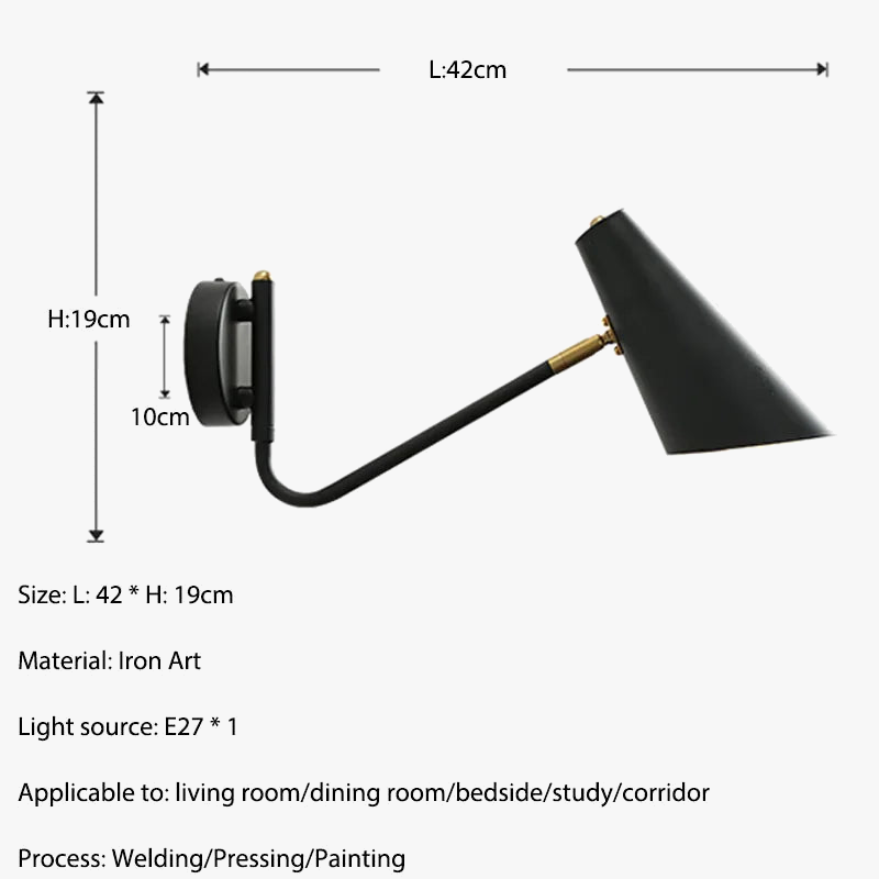 Applique murale réglable interrupteur vintage led flexible noir/or