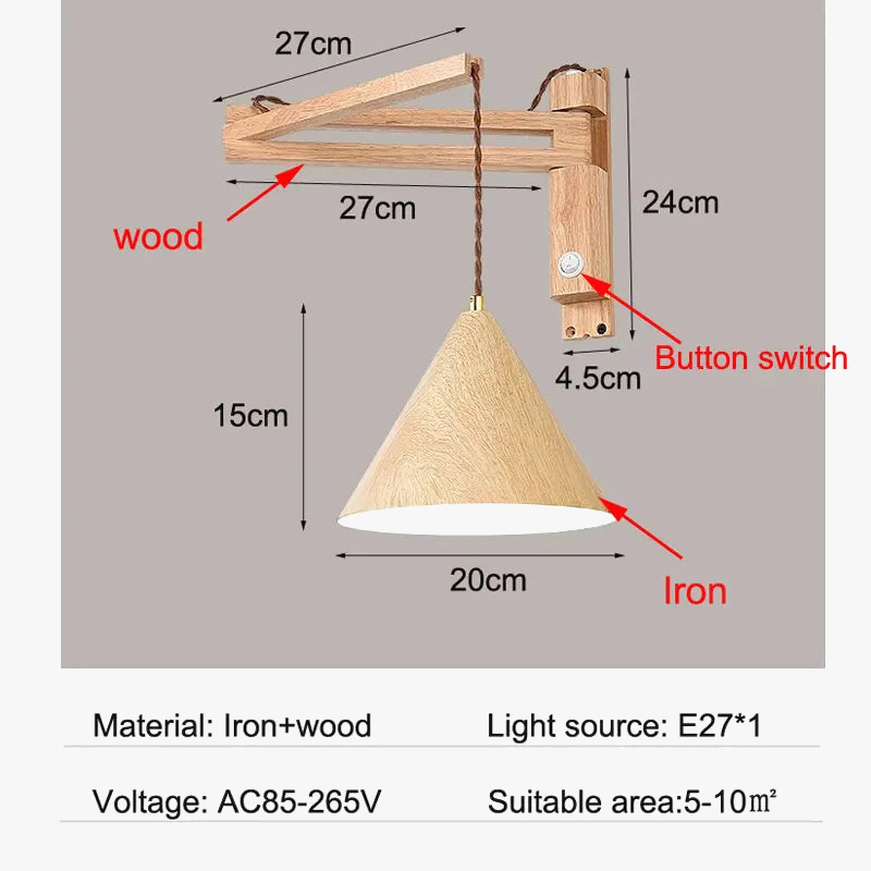 applique murale rétractable pliable en bois style japonais nordique artistique