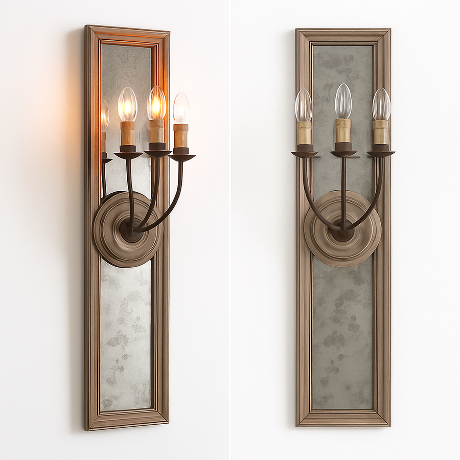 applique murale rétro américaine cadre miroir bois lampe bougie ancienne