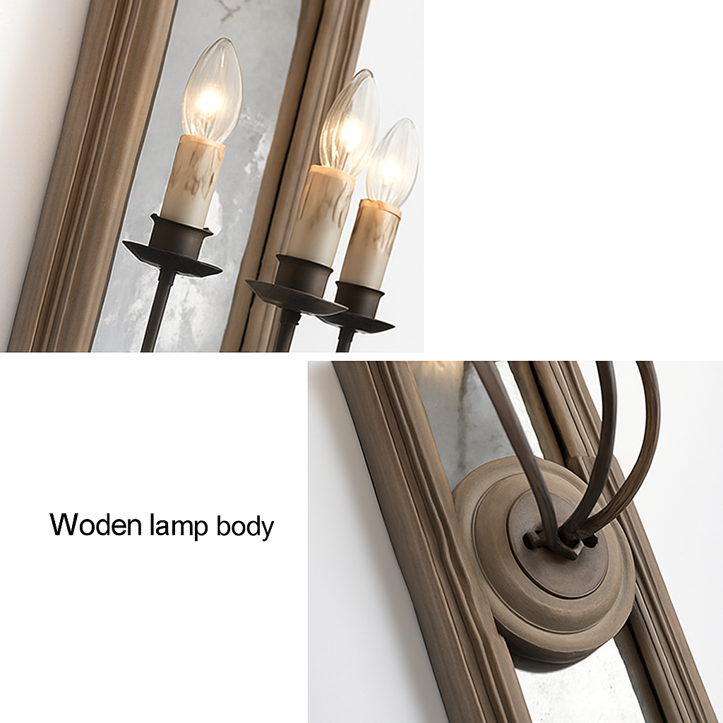 applique murale rétro américaine cadre miroir bois lampe bougie ancienne