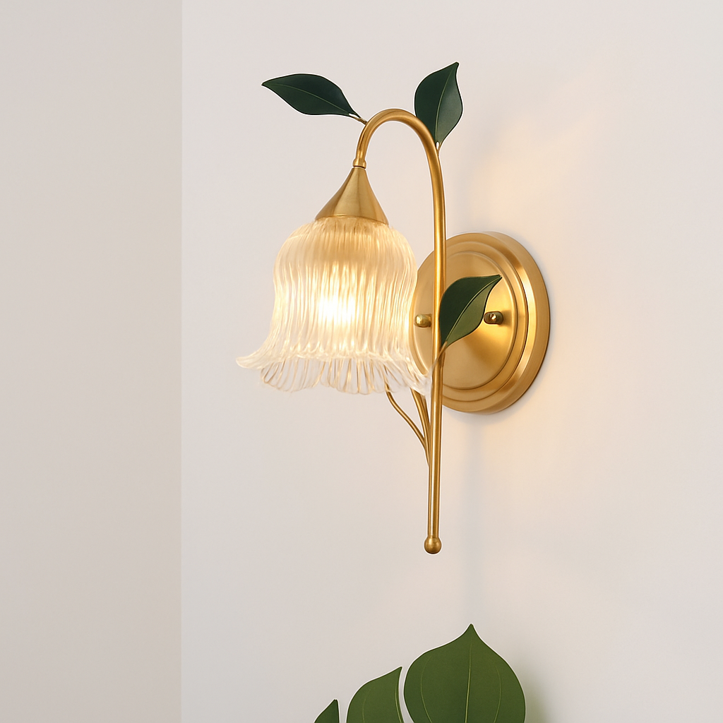 Applique murale rétro campagne dorée feuille verte Led Europe