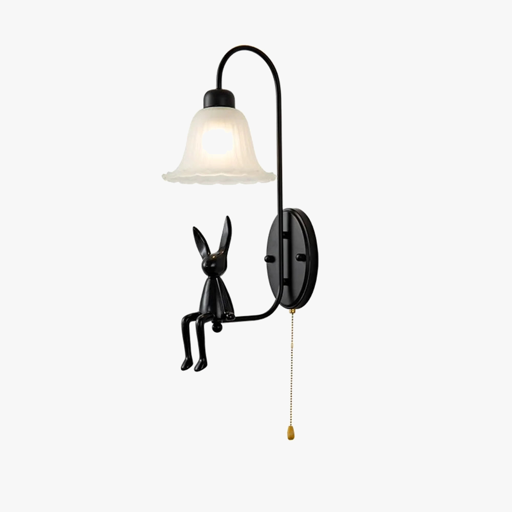 applique murale rétro en verre noir avec interrupteur à tirette