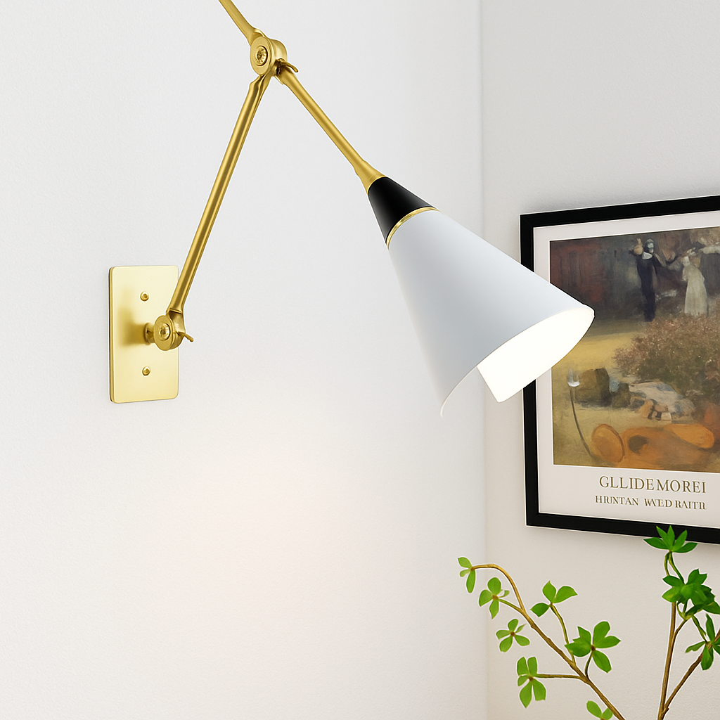 applique murale rétro médiévale en laiton noir doré à led avec bras pivotant