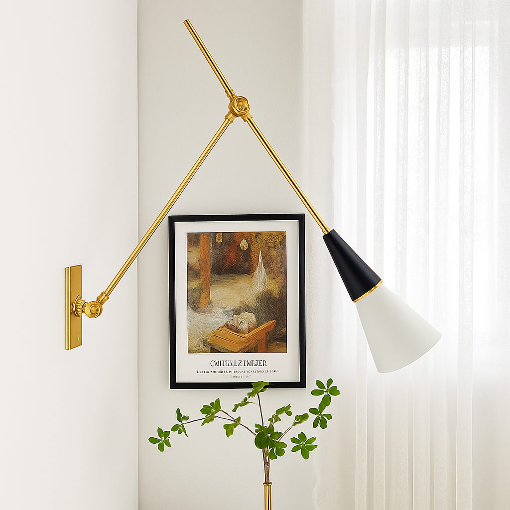 applique murale rétro médiévale en laiton noir doré à led avec bras pivotant