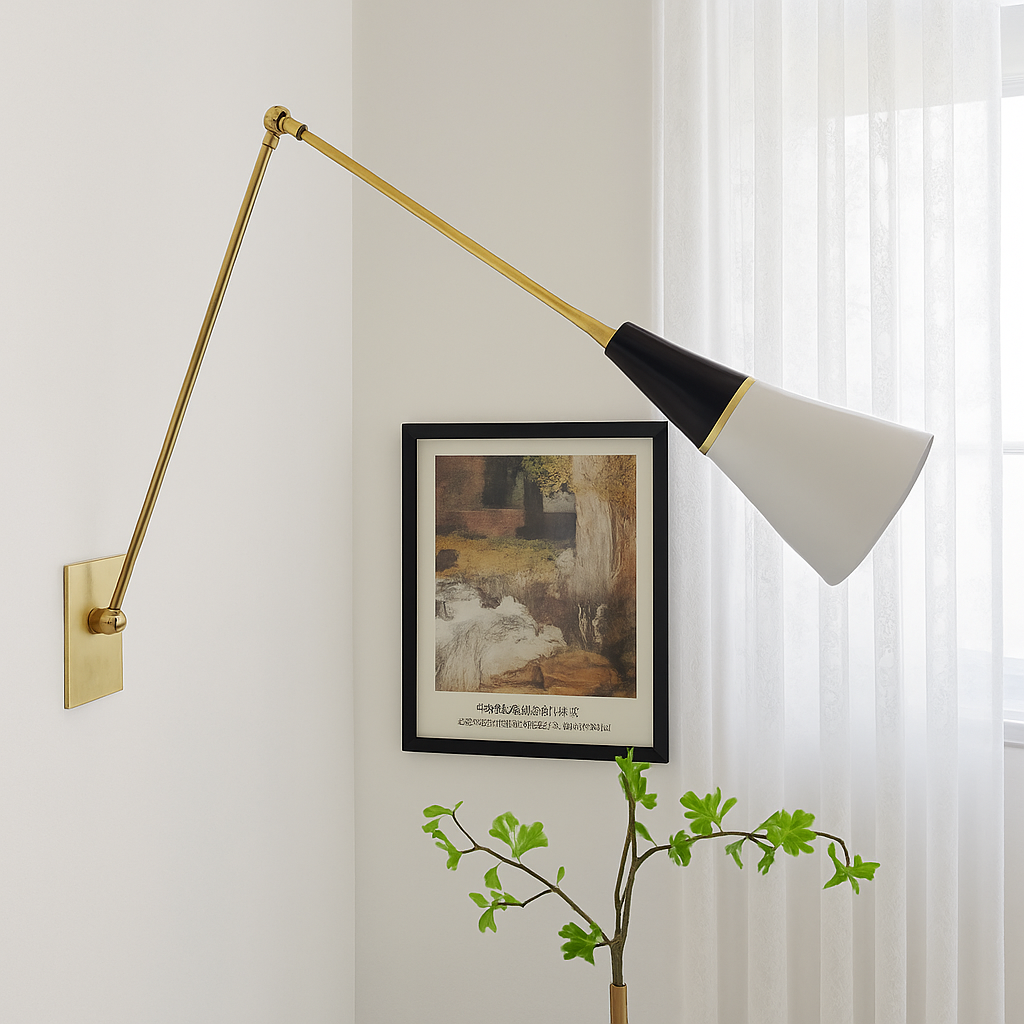 applique murale rétro médiévale en laiton noir doré à led avec bras pivotant