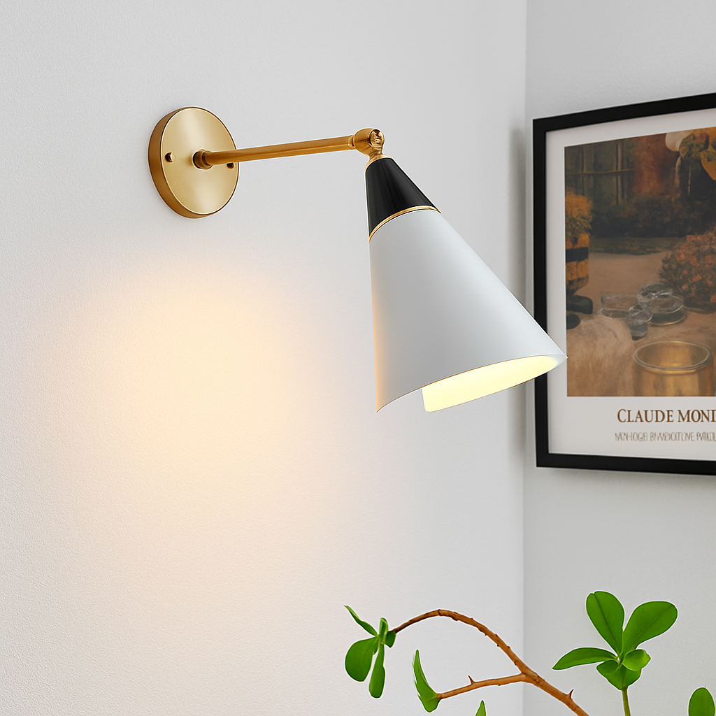 applique murale rétro médiévale en laiton noir doré à led avec bras pivotant