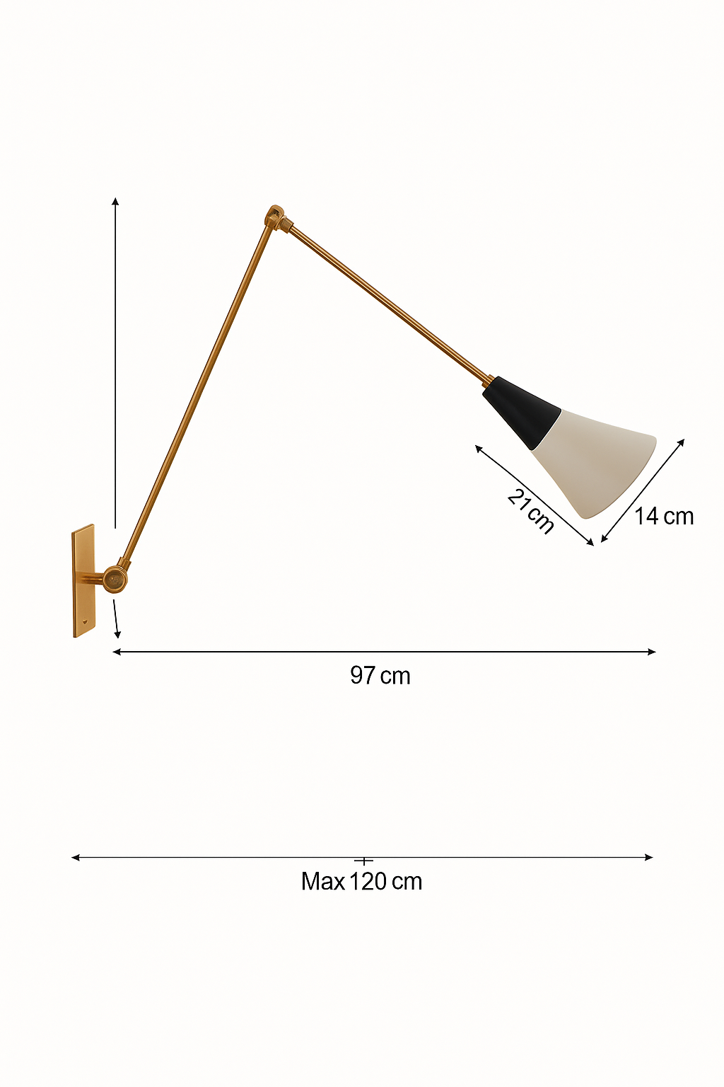 applique murale rétro médiévale en laiton noir doré à led avec bras pivotant
