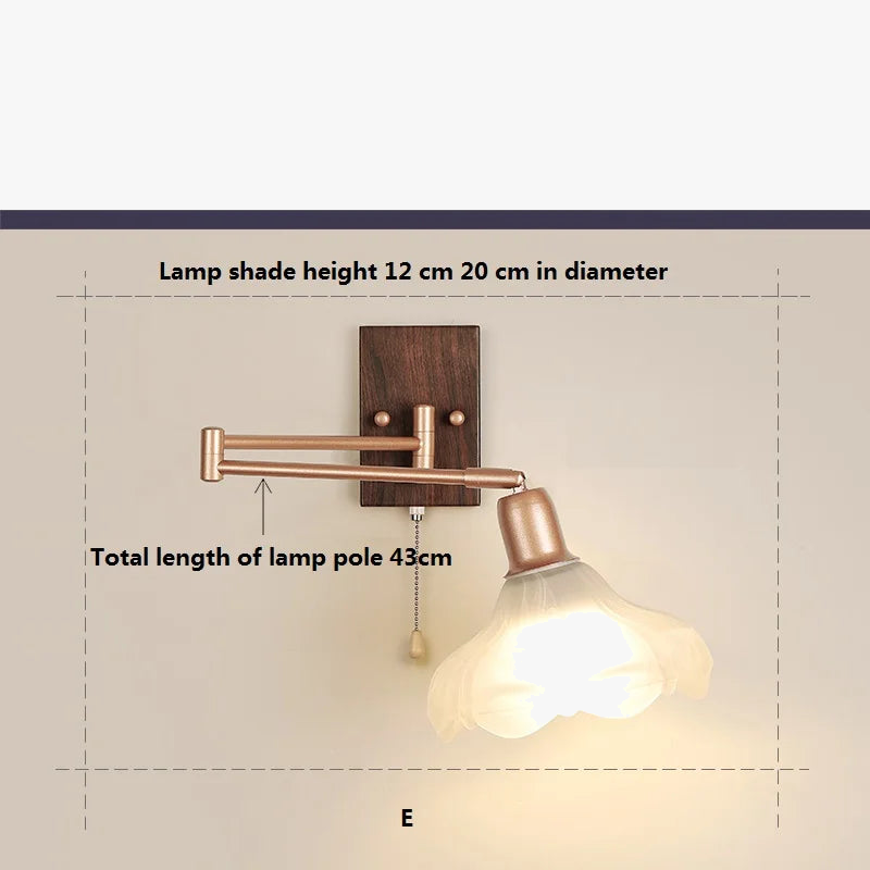 applique murale rotative en bois avec bras pivotant réglable