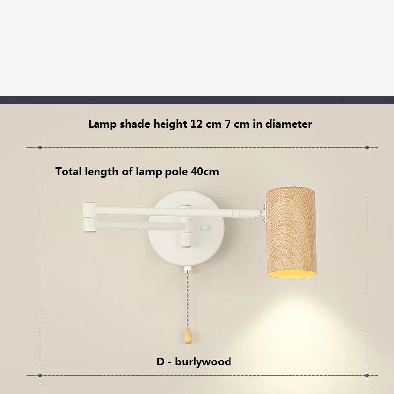 applique murale rotative en bois avec bras pivotant réglable