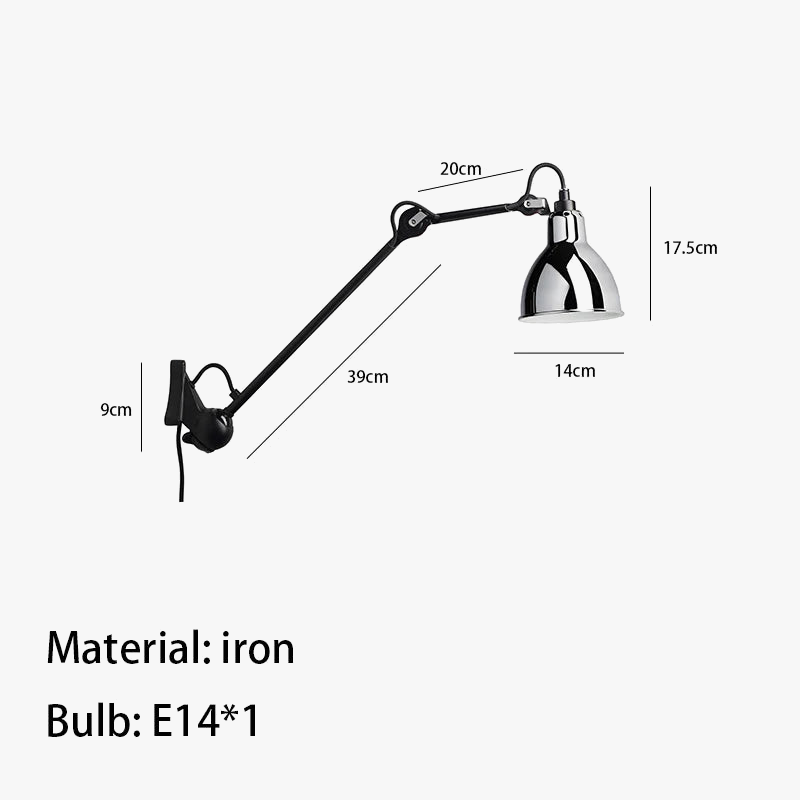 applique murale rotative en métal avec prise pour éclairage