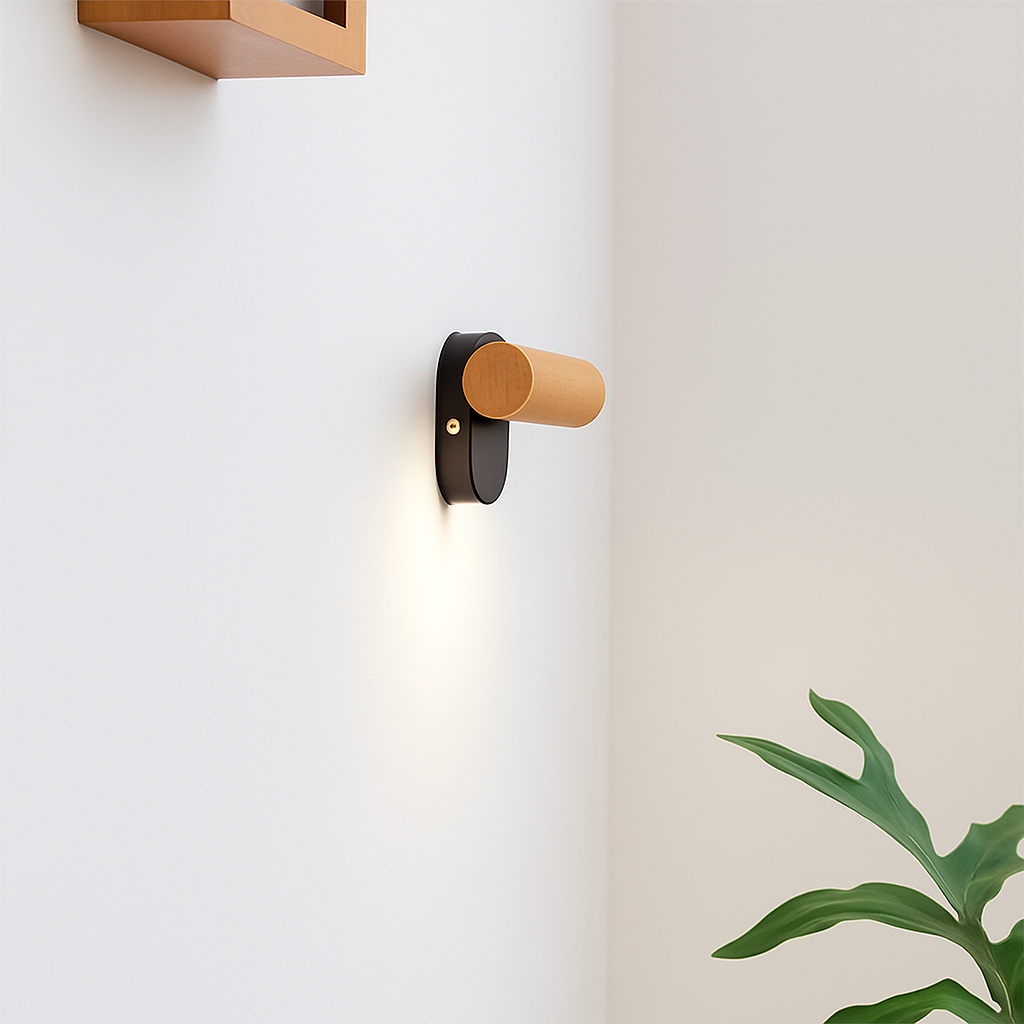 applique murale rotative minimaliste en bois avec interrupteur LED