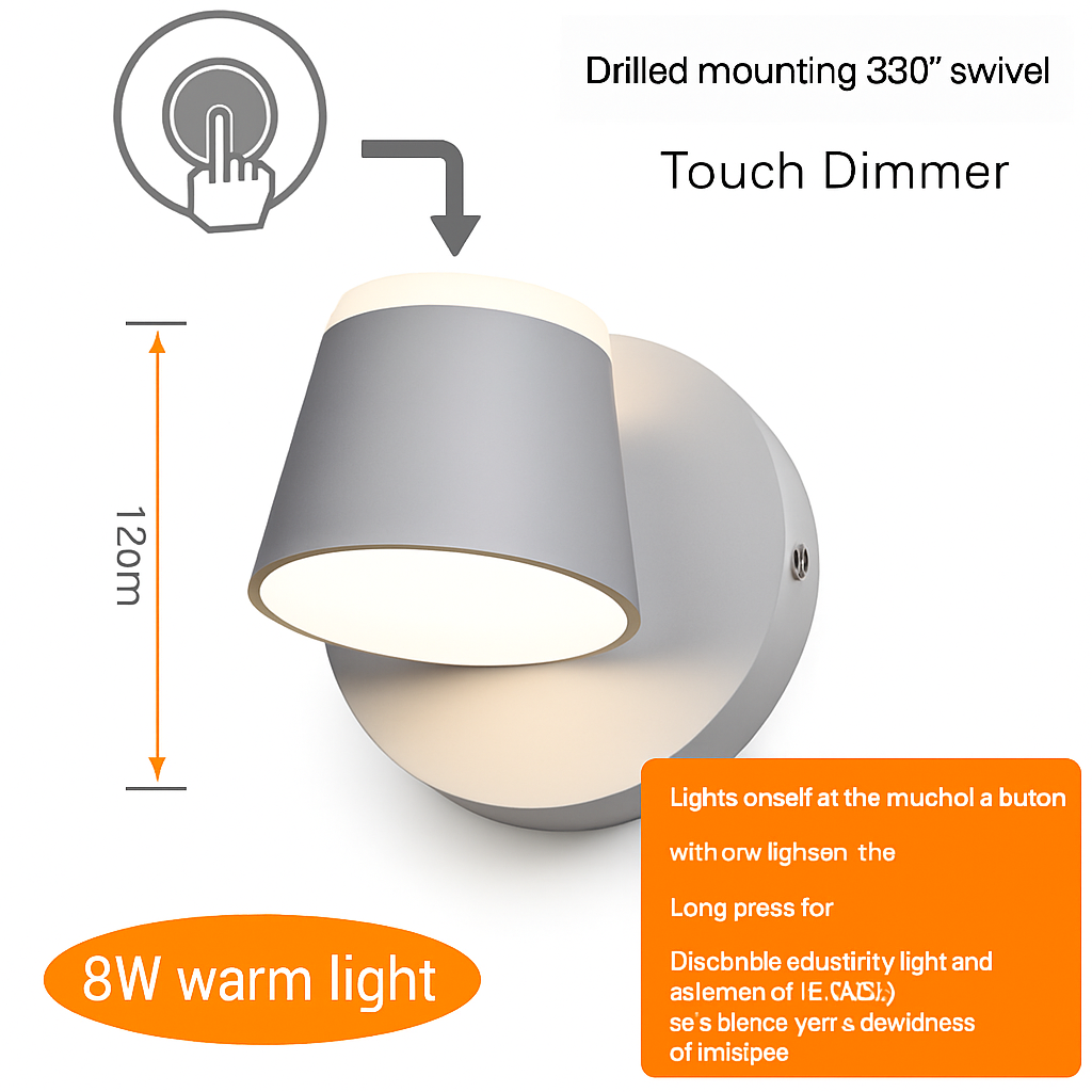 applique murale rotative nordique avec interrupteur lampe de lecture led réglable