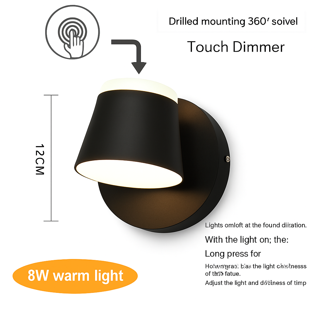 applique murale rotative nordique avec interrupteur lampe de lecture led réglable