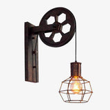 Applique murale rustique poulie avec cage industrielle