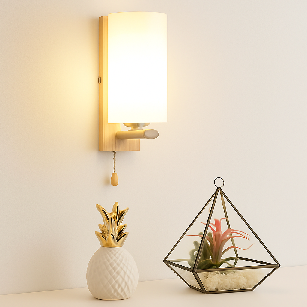 applique murale scandinave en bois et verre pour décoration intérieure