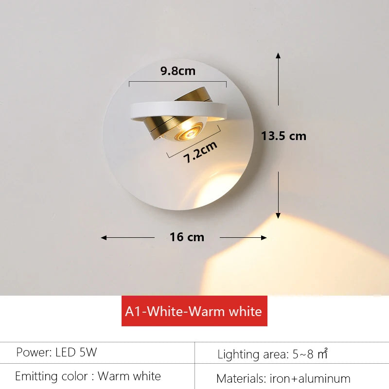 applique murale scandinave minimaliste rotative avec lumières led