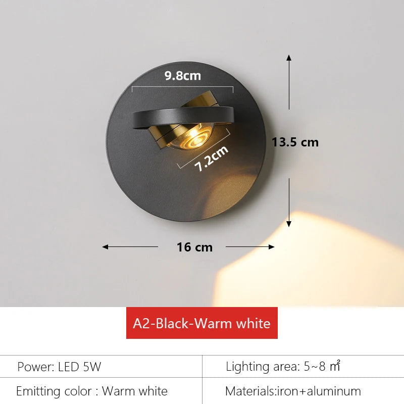 applique murale scandinave minimaliste rotative avec lumières led