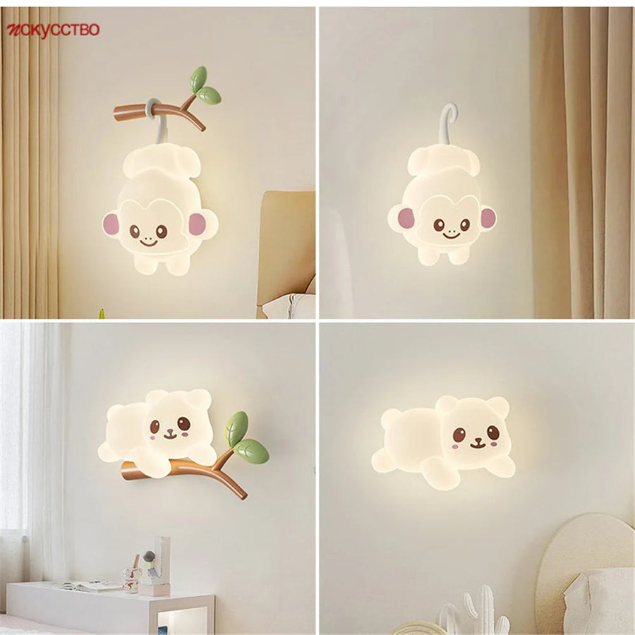 applique murale singe cartoon lumineuse pour chambre d'enfants