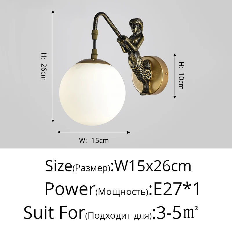 applique murale style européen rétro boules de verre créative bronze doré