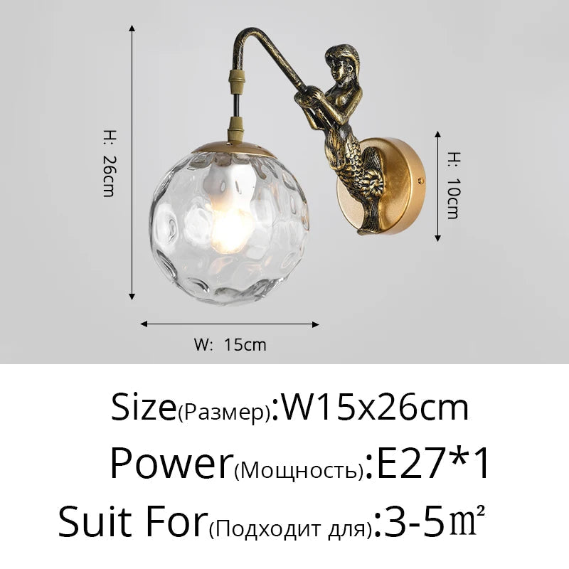 applique murale style européen rétro boules de verre créative bronze doré