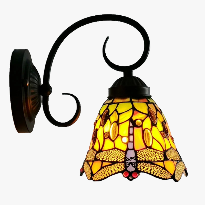 applique murale style tiffany libellule rétro en verre