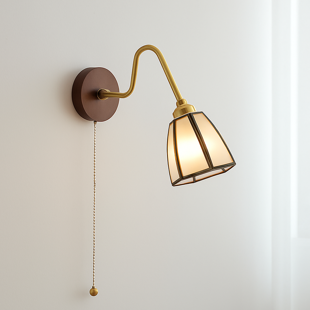 applique murale vintage avec chaîne et base en bois