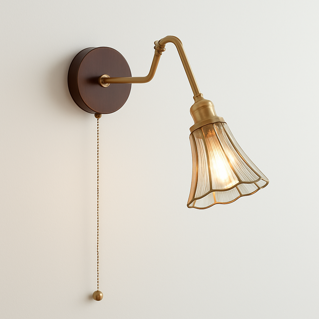 applique murale vintage avec chaîne et base en bois