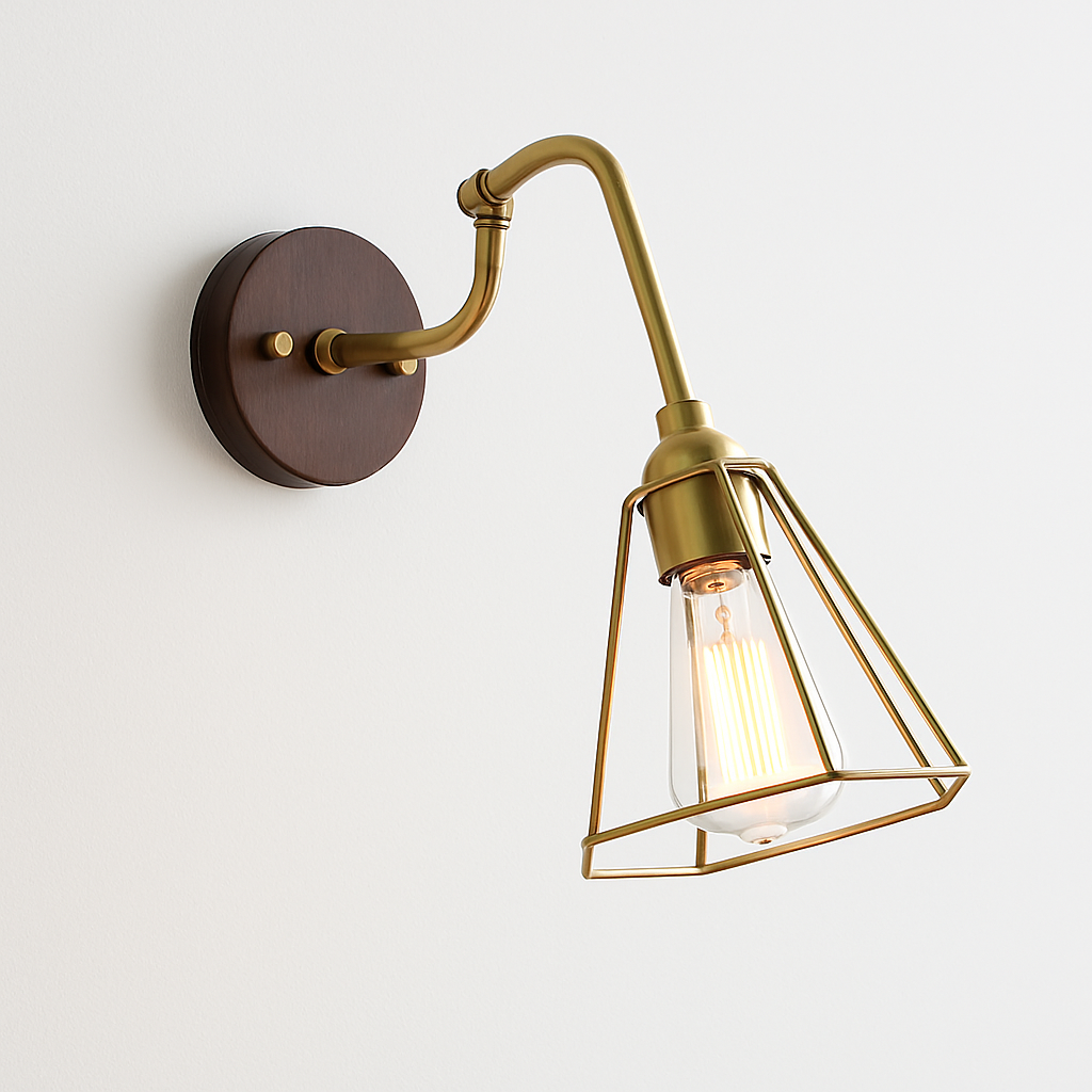 applique murale vintage avec chaîne et base en bois