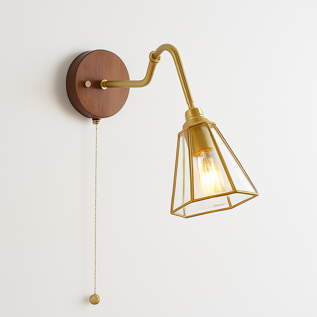 applique murale vintage avec chaîne et base en bois