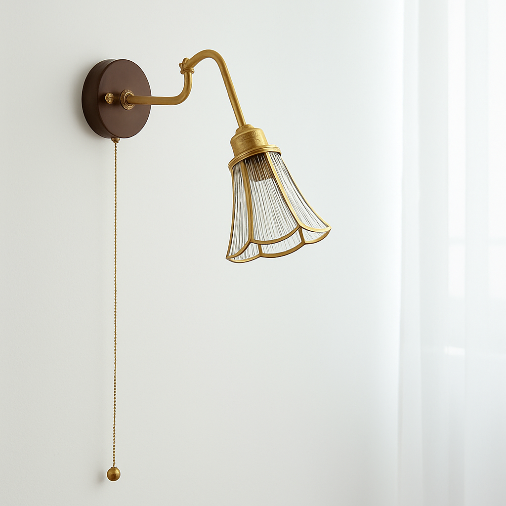 applique murale vintage avec chaîne et base en bois