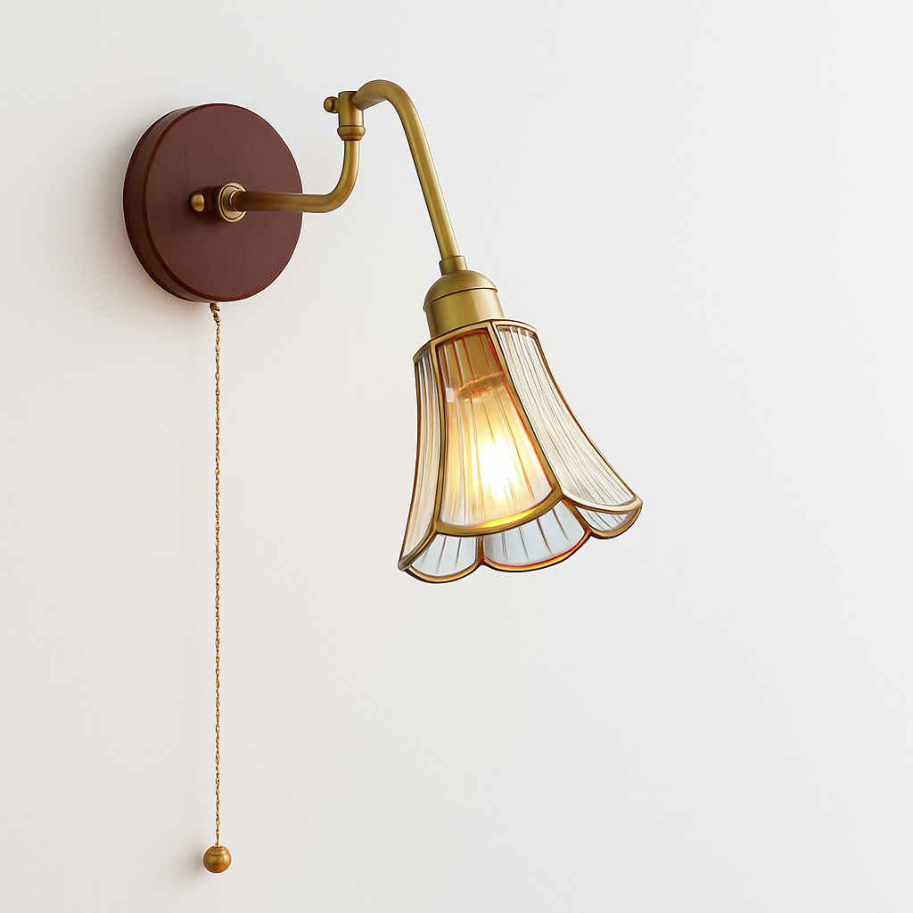 applique murale vintage avec chaîne et base en bois