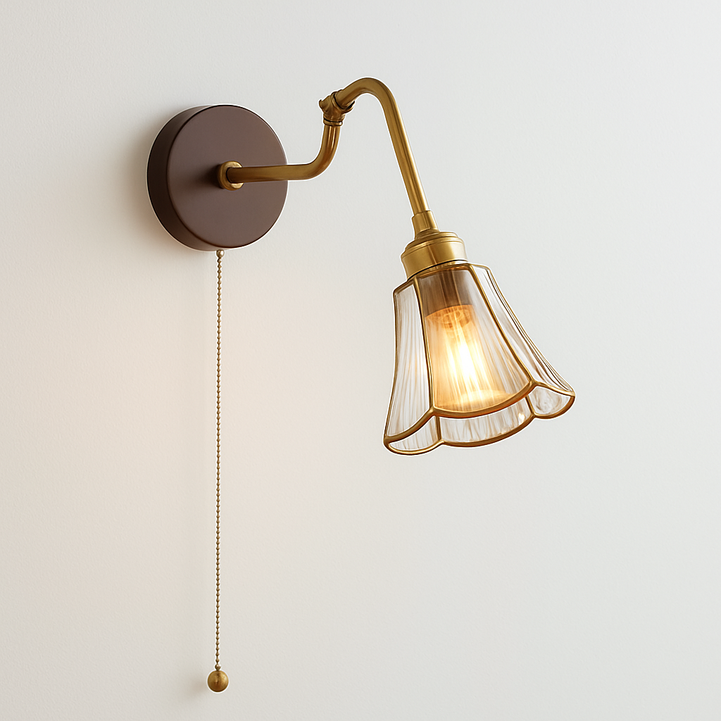 applique murale vintage avec chaîne et base en bois