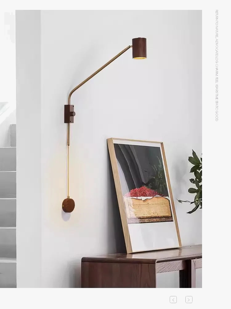 applique murale vintage en bois bras oscillant pour hôtel café