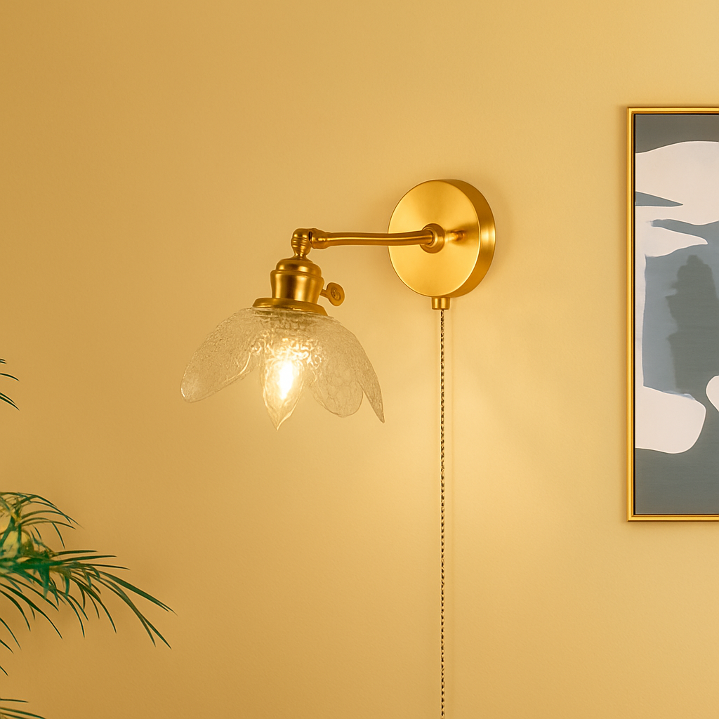 applique murale vintage en verre avec interrupteur à tirette