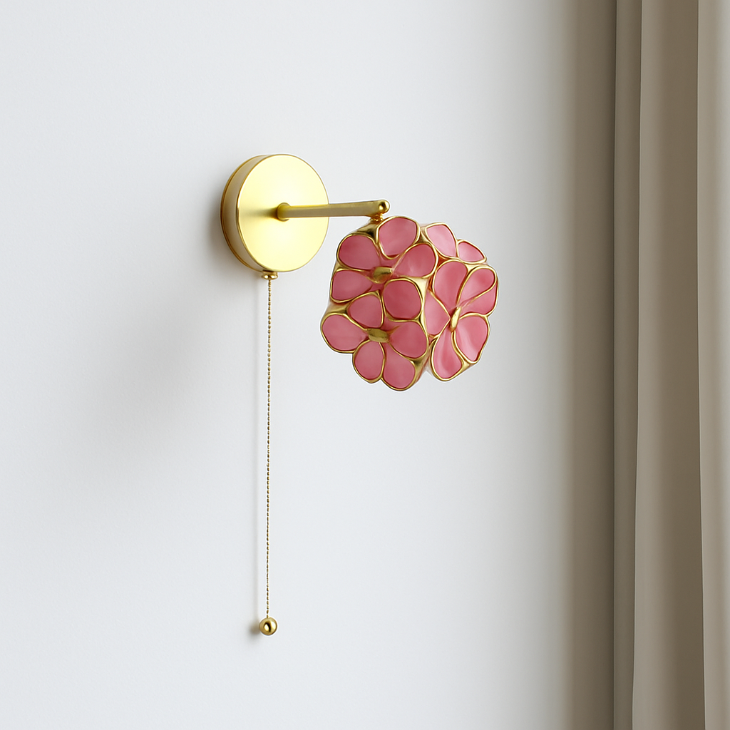 applique murale vintage interrupteur à chaînette style nordique fleurs roses