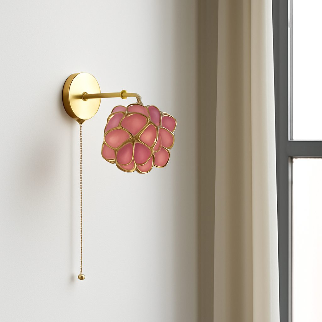 applique murale vintage interrupteur à chaînette style nordique fleurs roses