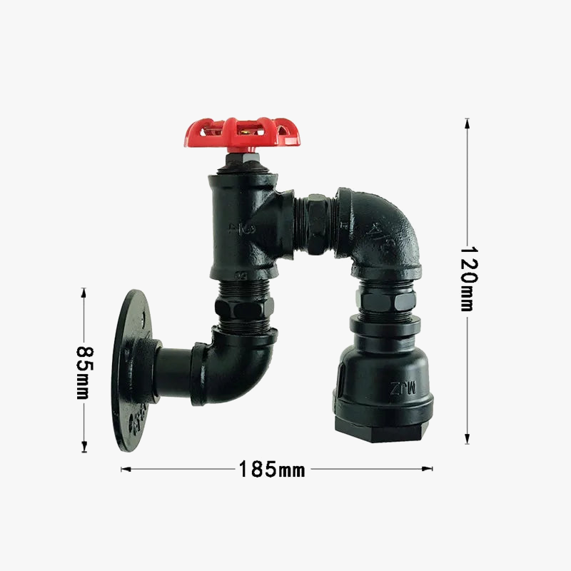 applique murale vintage loft en tuyau d'eau avec valve
