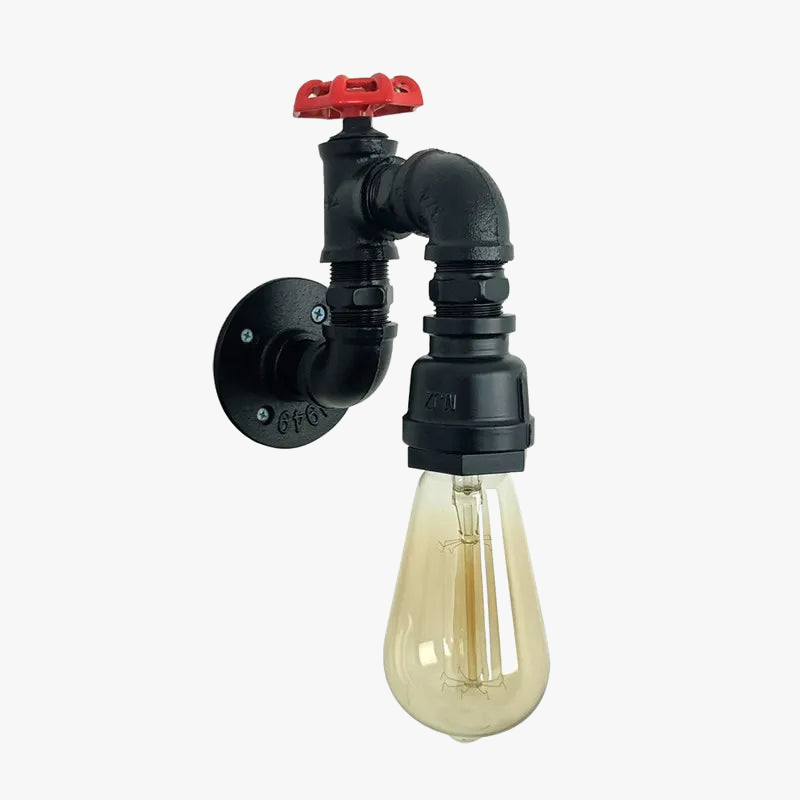 applique murale vintage loft en tuyau d'eau avec valve
