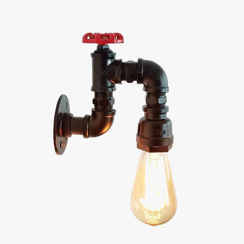 applique murale vintage loft en tuyau d'eau avec valve