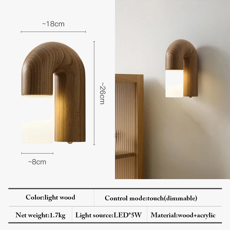 applique murale rétro en bois de frêne et acrylique avec led
