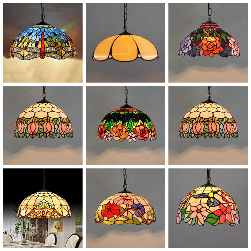 Bohême rétro européen coloré Tiffany verre lustre lustre Bar Restaurant créatif Rural porche méditerranéen lustre