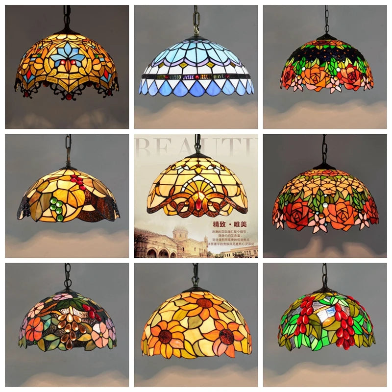 Bohême rétro européen coloré Tiffany verre lustre lustre Bar Restaurant créatif Rural porche méditerranéen lustre