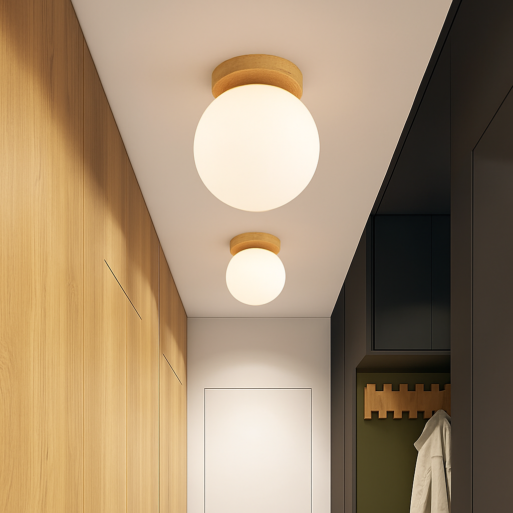 Boule de verre blanc plafond moderne à LEDs lampe salon piédestal en bois suspendus plafonniers éclairage à la maison décor luminaires de cuisine