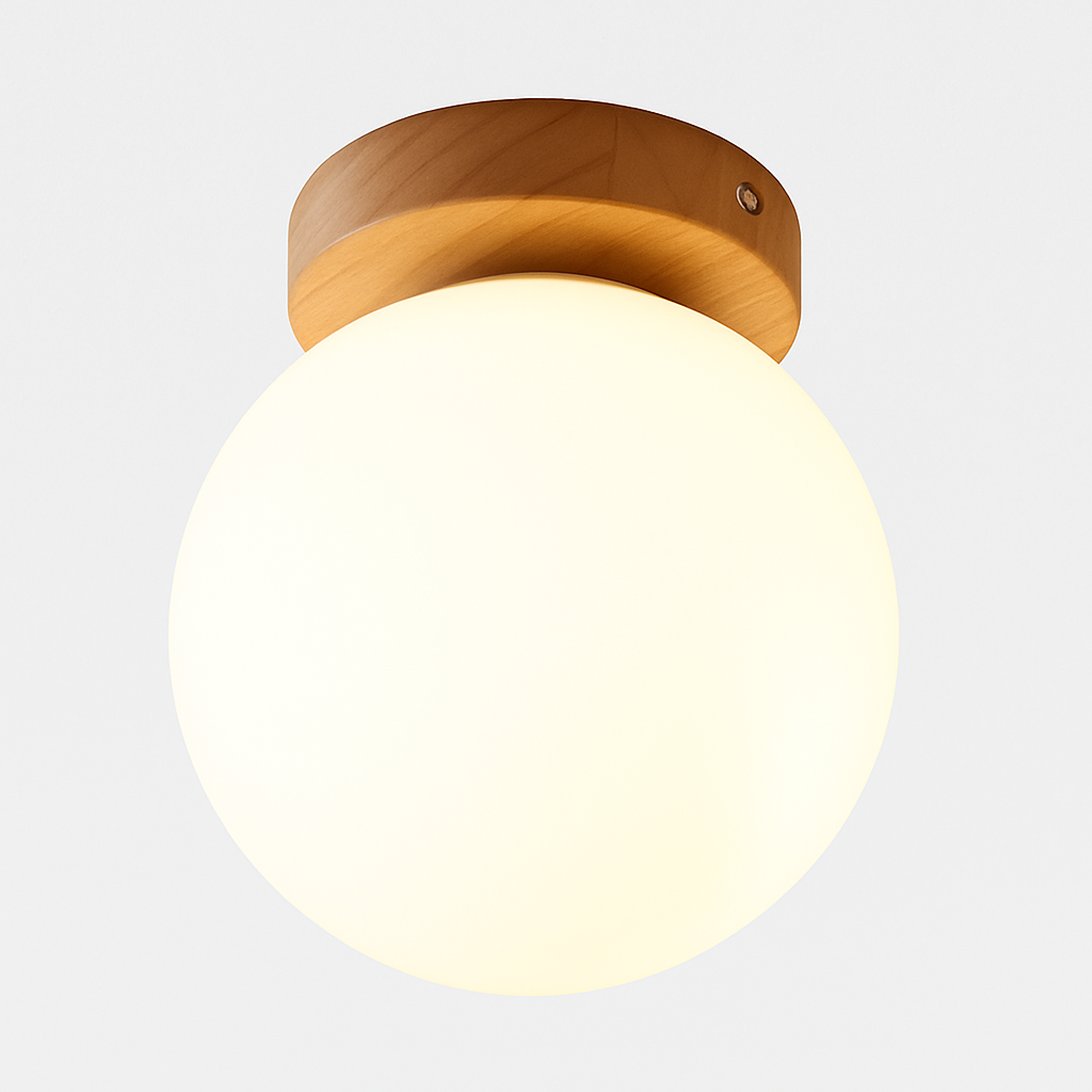 Boule de verre blanc plafond moderne à LEDs lampe salon piédestal en bois suspendus plafonniers éclairage à la maison décor luminaires de cuisine