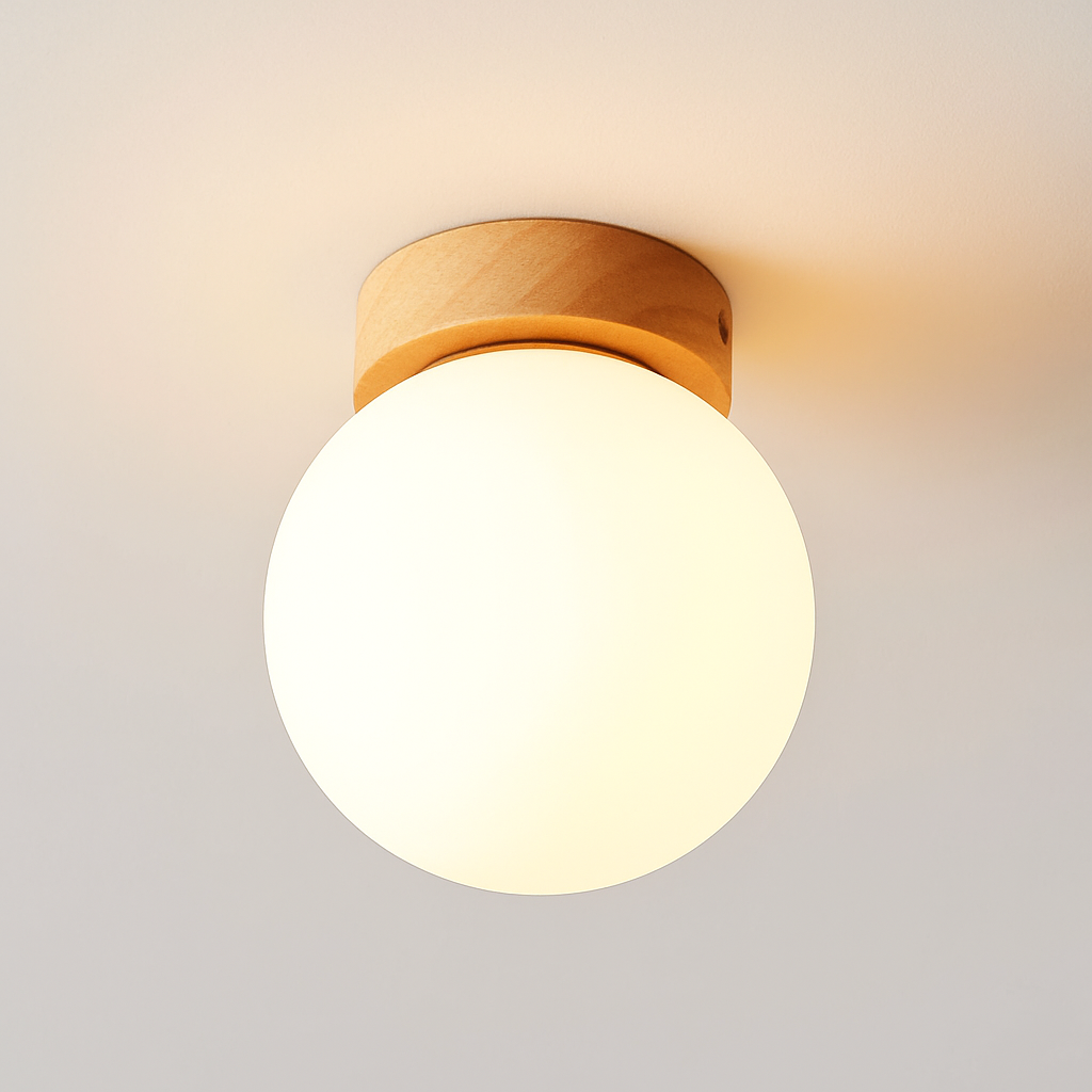 Boule de verre blanc plafond moderne à LEDs lampe salon piédestal en bois suspendus plafonniers éclairage à la maison décor luminaires de cuisine