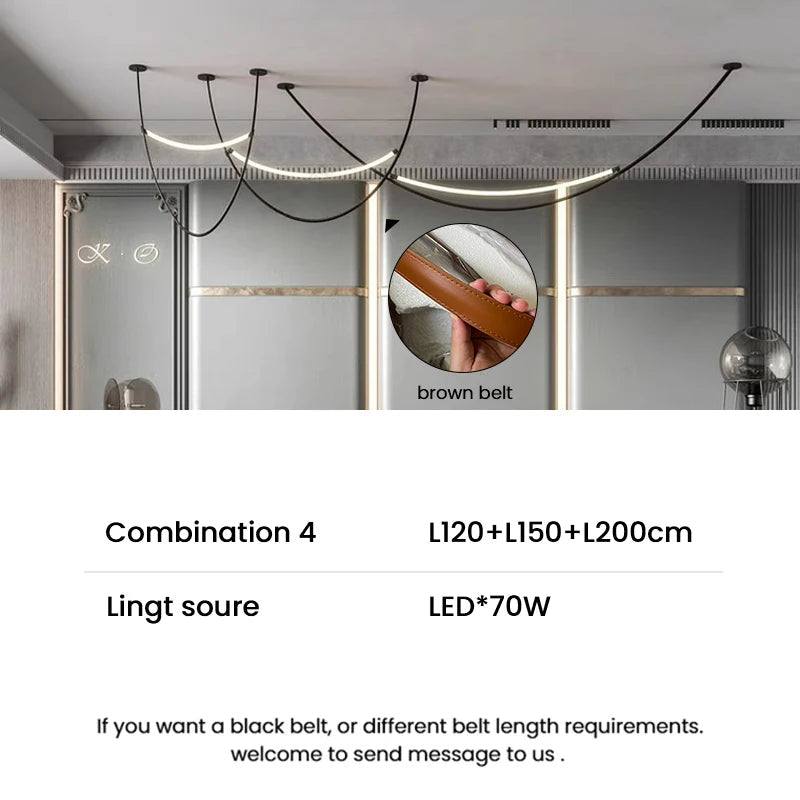 ceinture en cuir moderne avec suspension led pour décoration luminaire