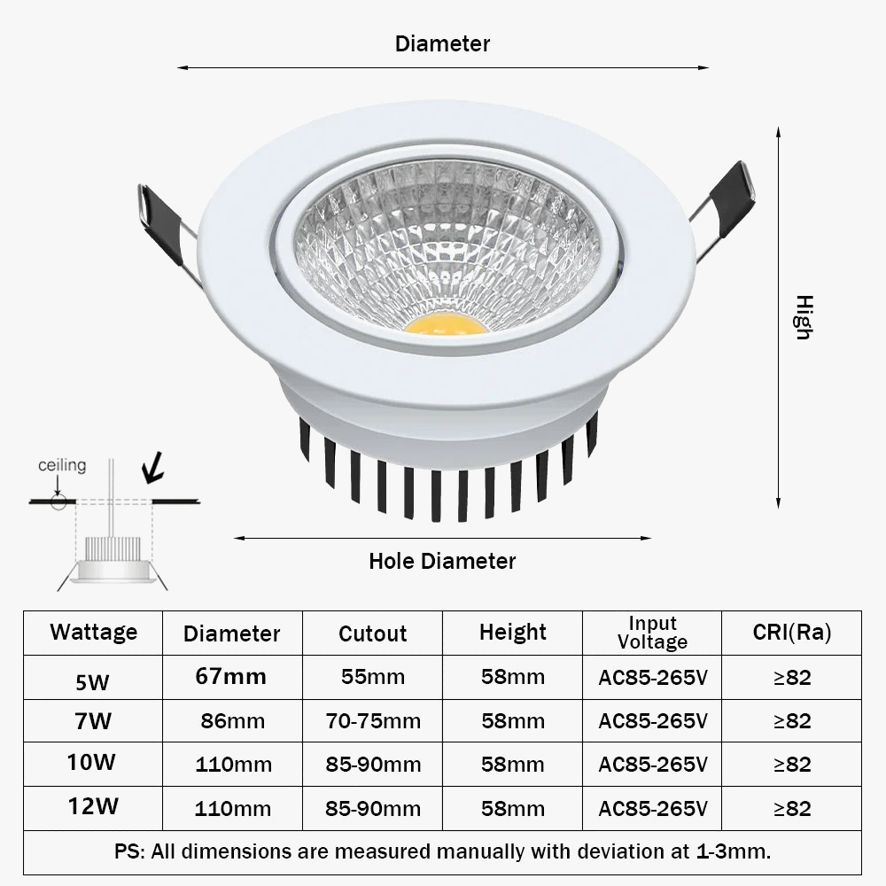 Spot Super lumineux encastré LED Dimmable Downlight COB