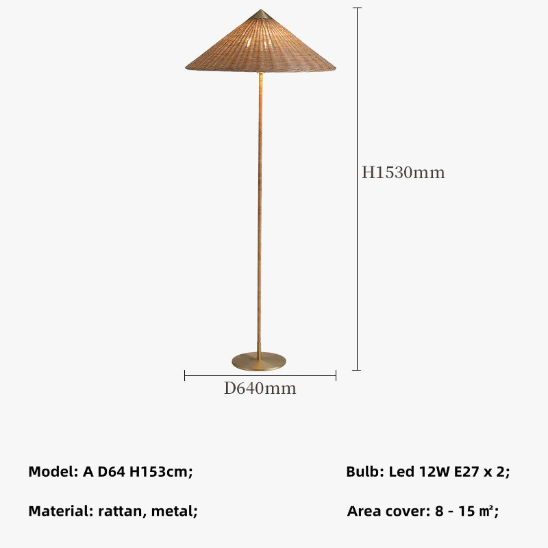 Lampadaire coinqieu fait à la main en rotin tissé style japonais