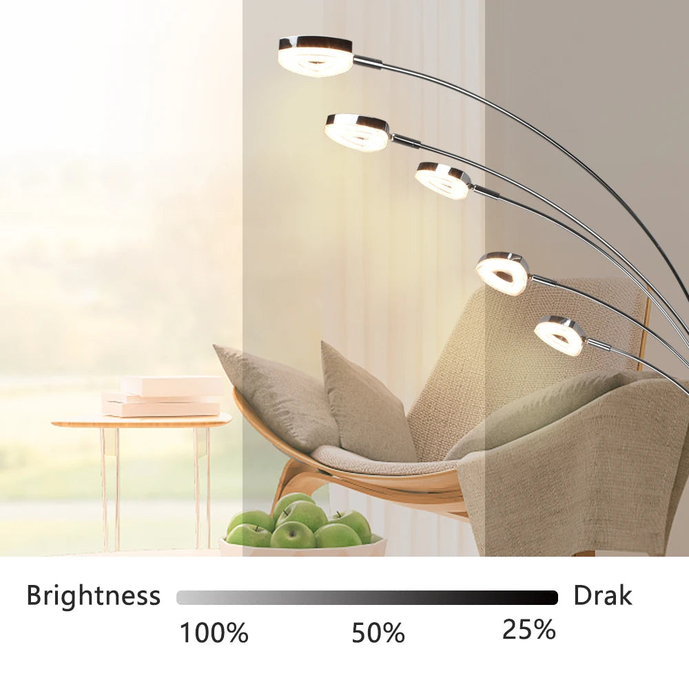Depuley Lampadaire LED à 5 lumières à intensité variable pour chambre à coucher avec bras et tête réglables - Lampes modernes à poteaux hauts pour bureau